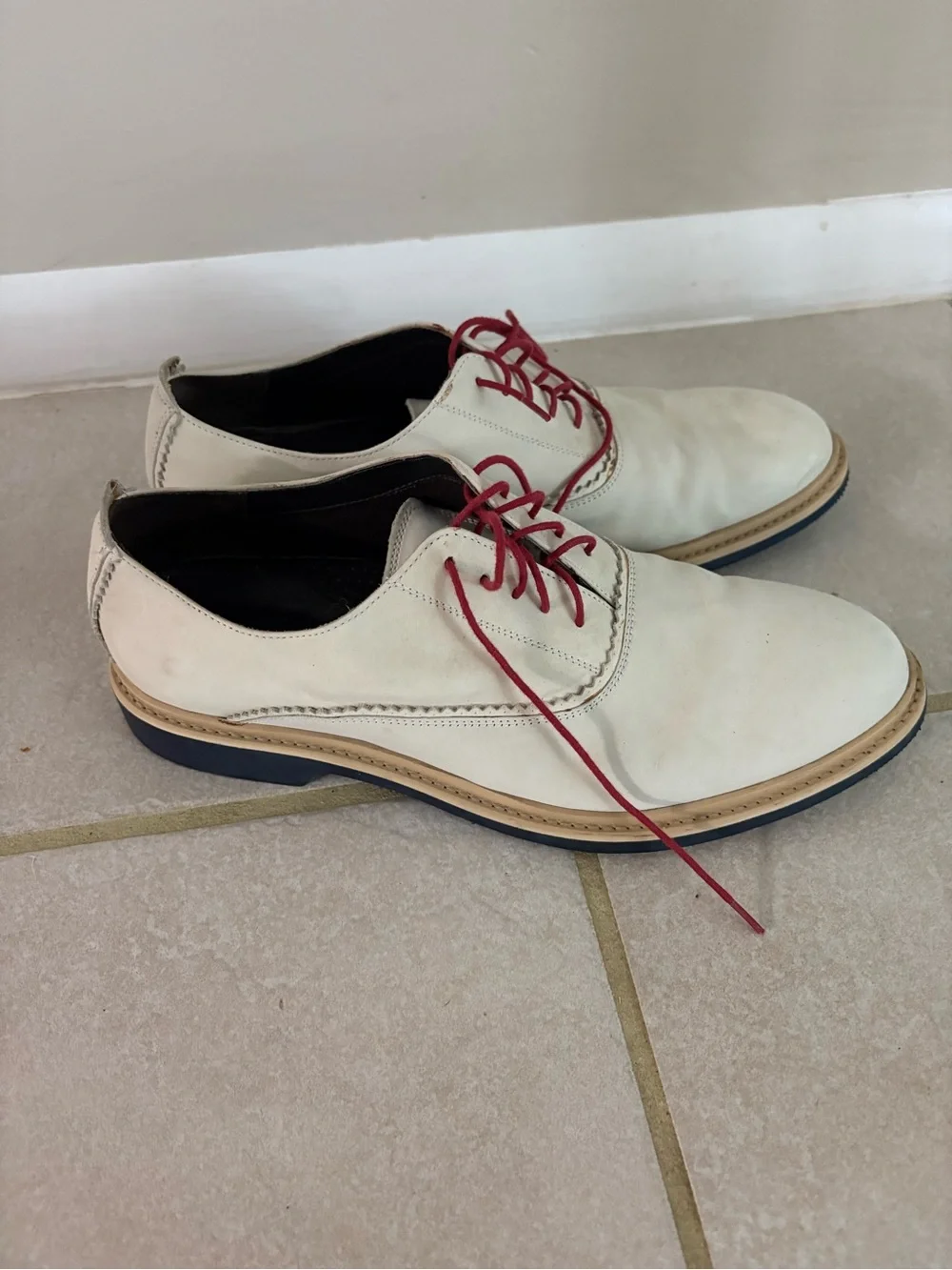 Cole Haan White Leather Derby Shoes with Red Laces